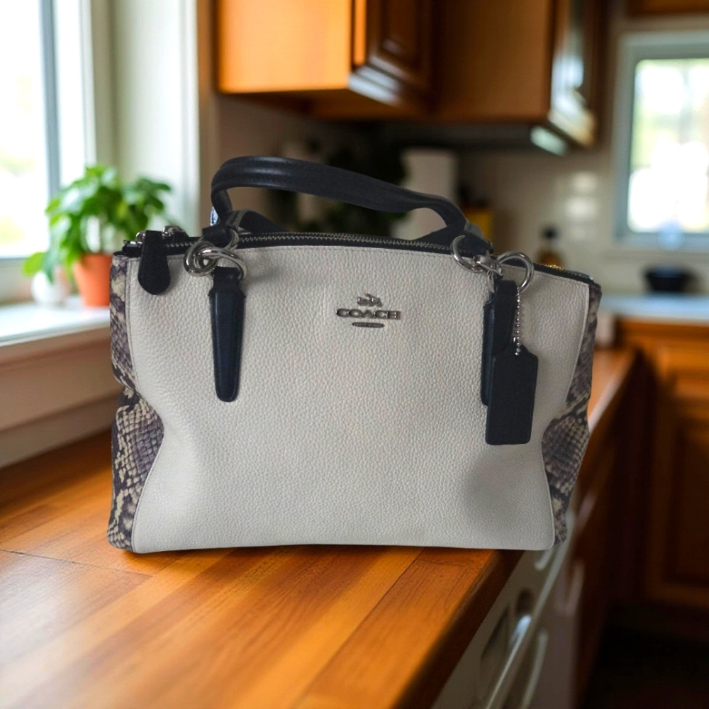 Coach Black and Cream Snakeskin Satchel